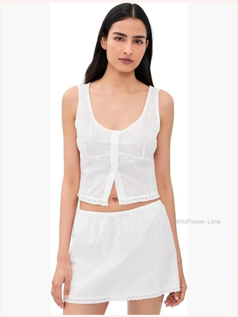 Eyelet Tank Top with Ruffle Trim - Picture 1 of 6